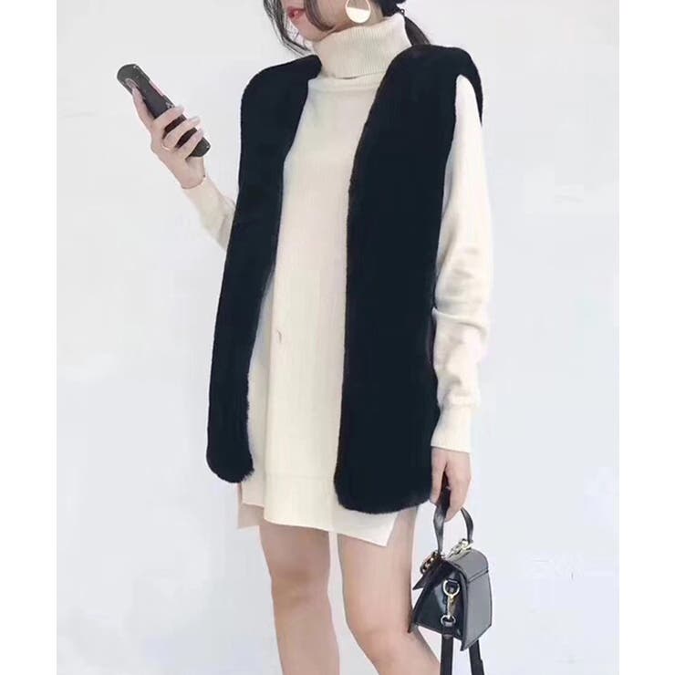 ブラック | フェイクファーベスト | Jewelobe