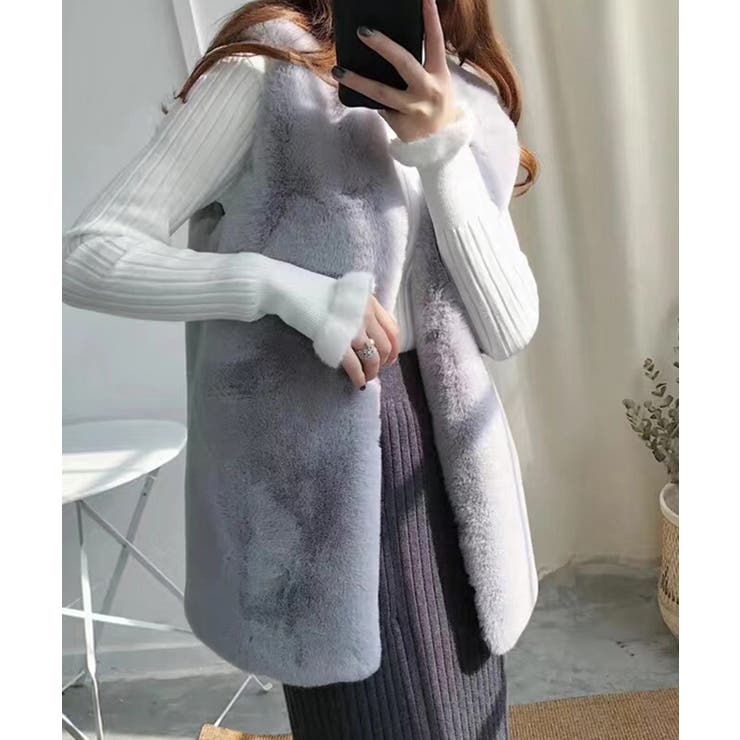 グレー | フェイクファーベスト | Jewelobe