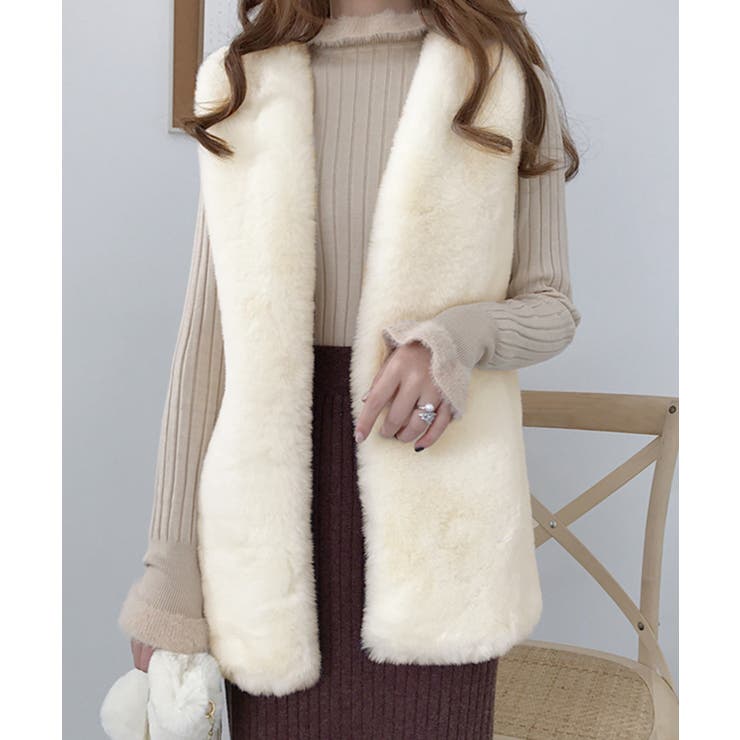 アイボリー | フェイクファーベスト | Jewelobe