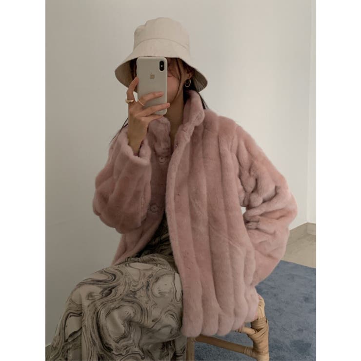 ピンク | ワイドリブフェイクファーショートブルゾン | Jewelobe