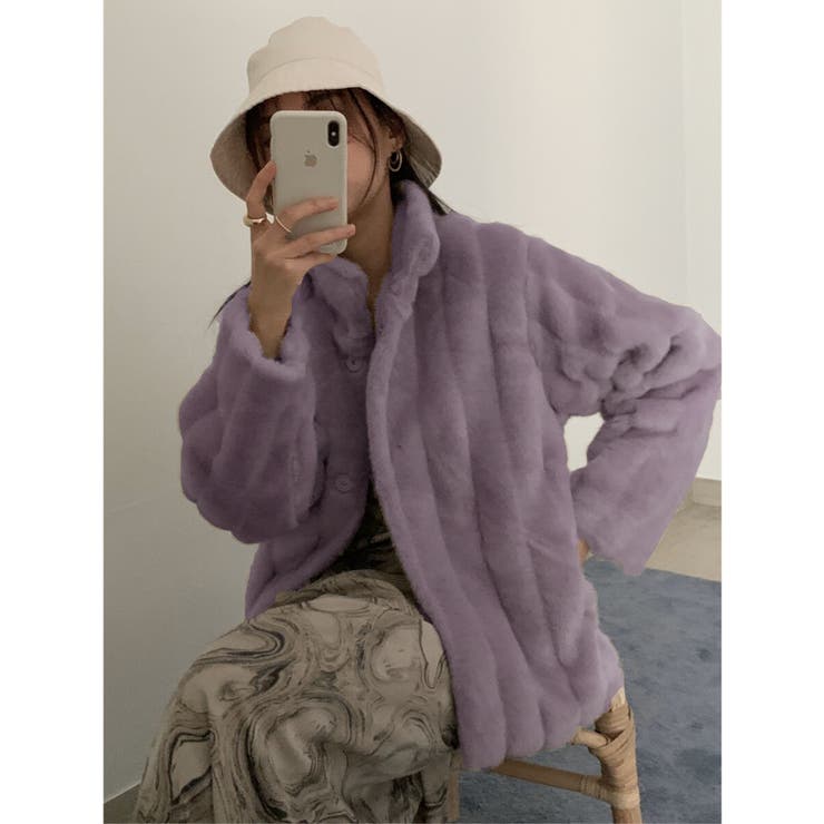 パープル | ワイドリブフェイクファーショートブルゾン | Jewelobe