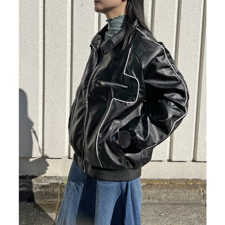 配色パイピングフェイクレザーブルゾン | Jewelobe | 詳細画像16 