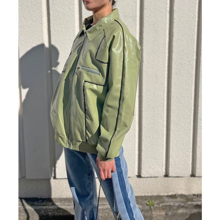 配色パイピングフェイクレザーブルゾン | Jewelobe | 詳細画像8 