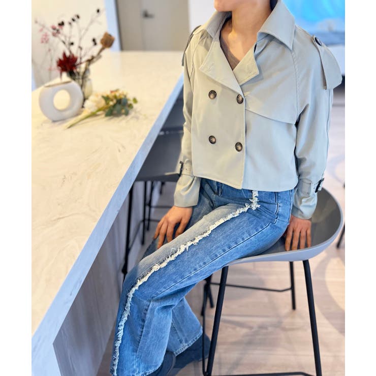 カーキ | トレンチショートジャケット | Jewelobe