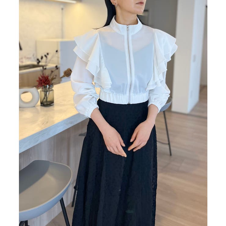 ホワイト | ダブルラッフルライトブルゾン | Jewelobe