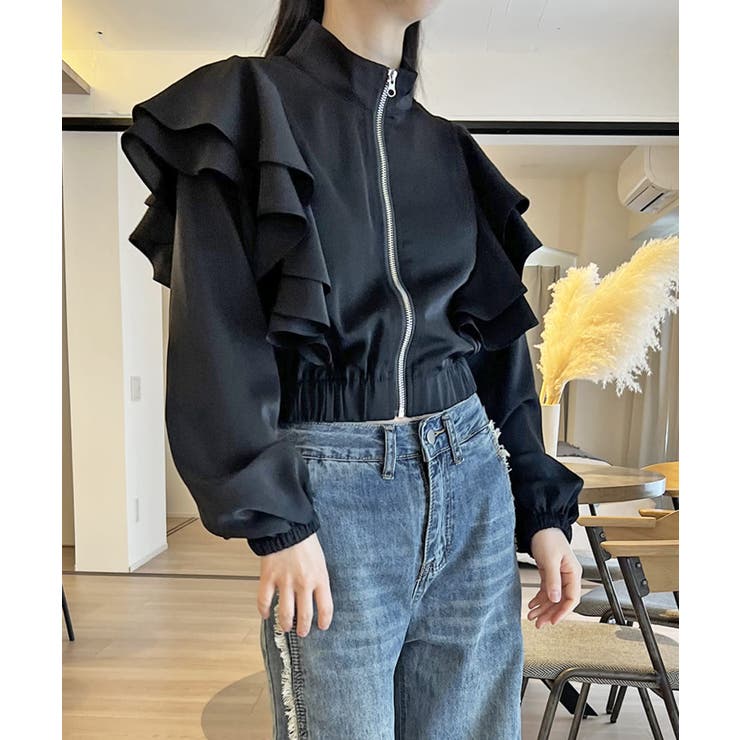 ブラック | ダブルラッフルライトブルゾン | Jewelobe