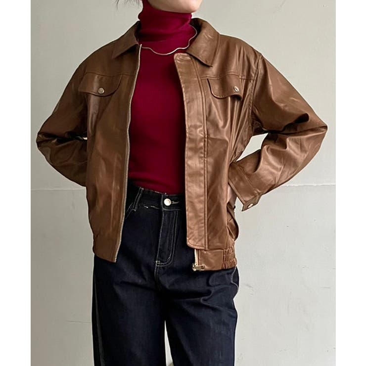 CPOジップアップフェイクレザーブルゾン | Jewelobe | 詳細画像1 