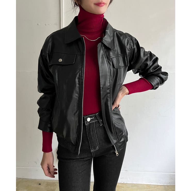 CPOジップアップフェイクレザーブルゾン | Jewelobe | 詳細画像14 