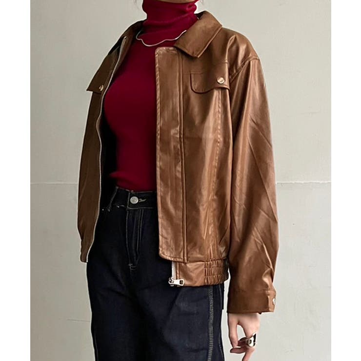 CPOジップアップフェイクレザーブルゾン | Jewelobe | 詳細画像2 