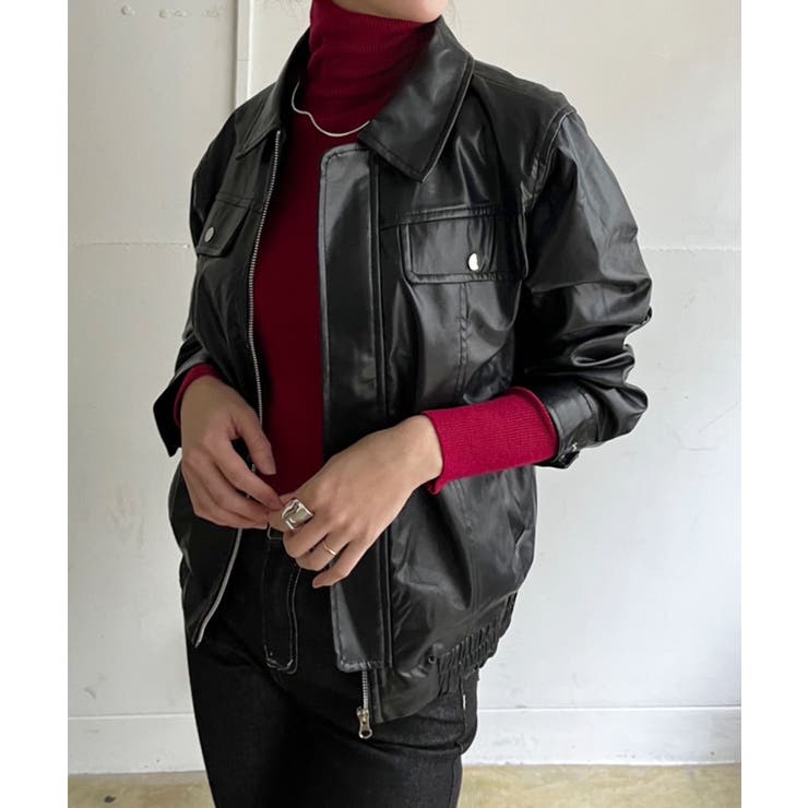 ブラック | CPOジップアップフェイクレザーブルゾン | Jewelobe