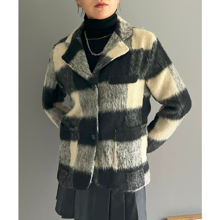 ブラック | ブロックチェックボックスジャケット | Jewelobe