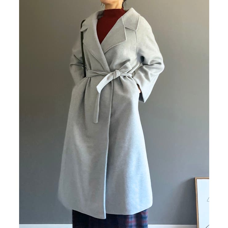 グレー | ワイドラペルラップロングコート | Jewelobe