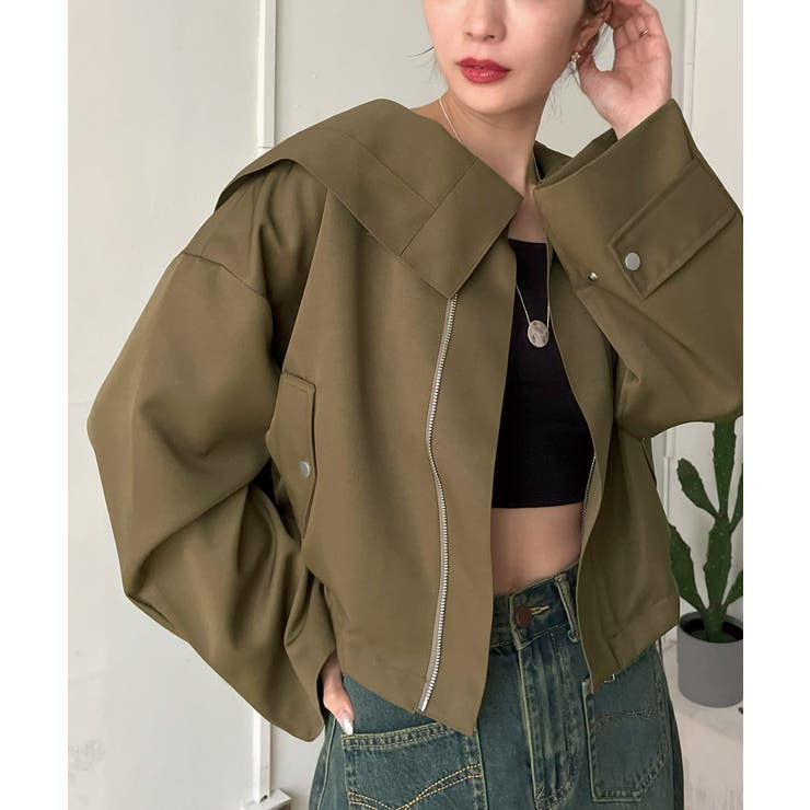 カーキ | ビッグセーラーカラーショートブルゾン | Jewelobe