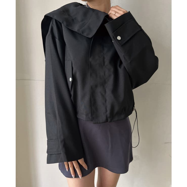 ブラック | ビッグセーラーカラーショートブルゾン | Jewelobe