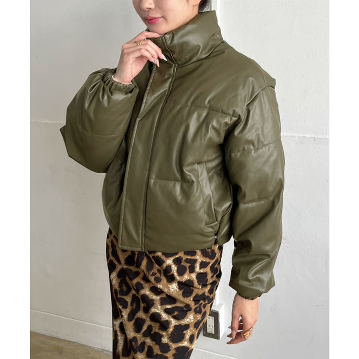 カーキ | シンセティックレザー中綿ブルゾン | Jewelobe