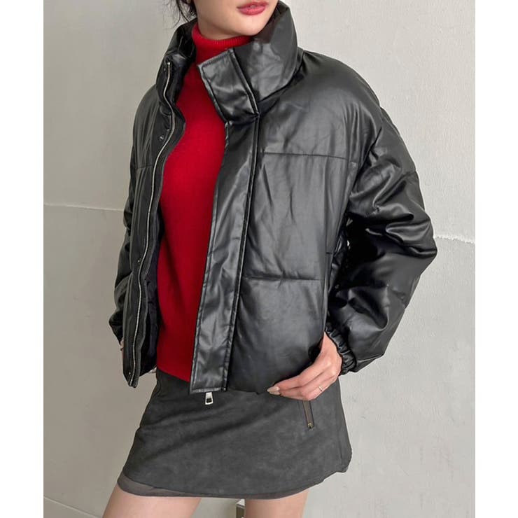 ブラック | シンセティックレザー中綿ブルゾン | Jewelobe