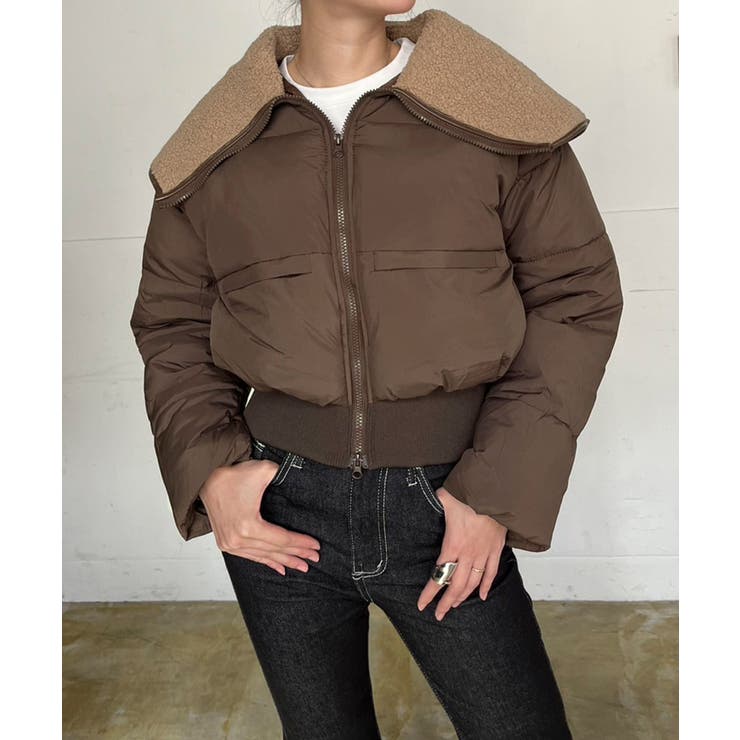 ブラウン | ビッグボアカラーショートパテッドブルゾン | Jewelobe