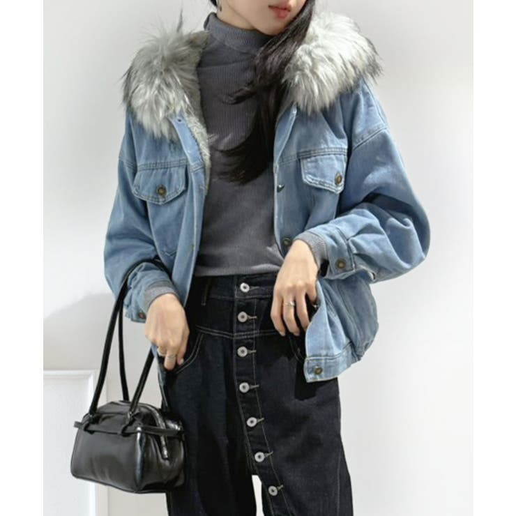 【ファー取り外し可】インナーボアデニムショートブルゾン | Jewelobe | 詳細画像1 