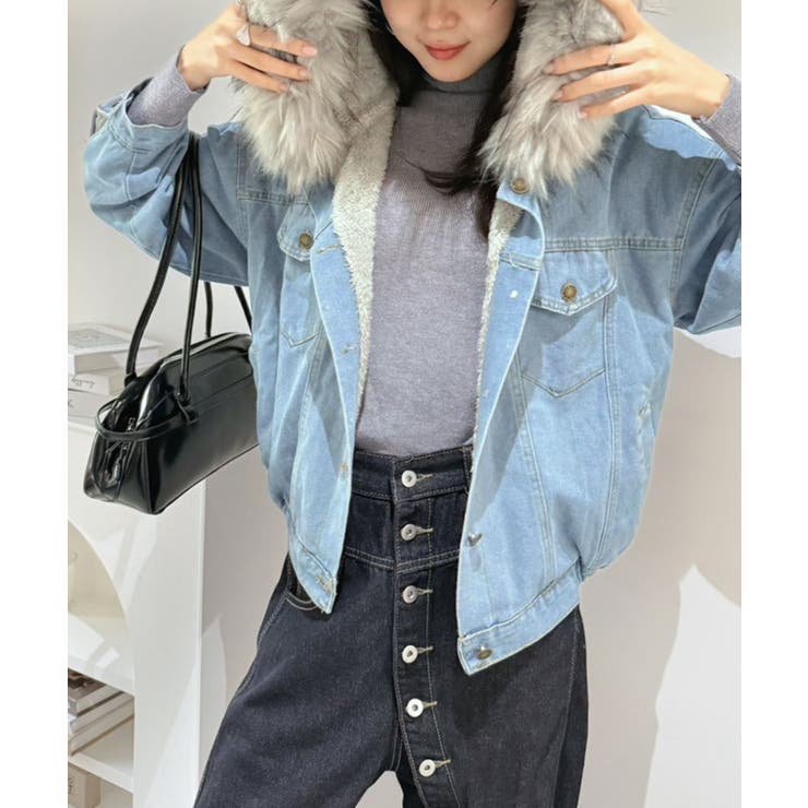 【ファー取り外し可】インナーボアデニムショートブルゾン | Jewelobe | 詳細画像3 