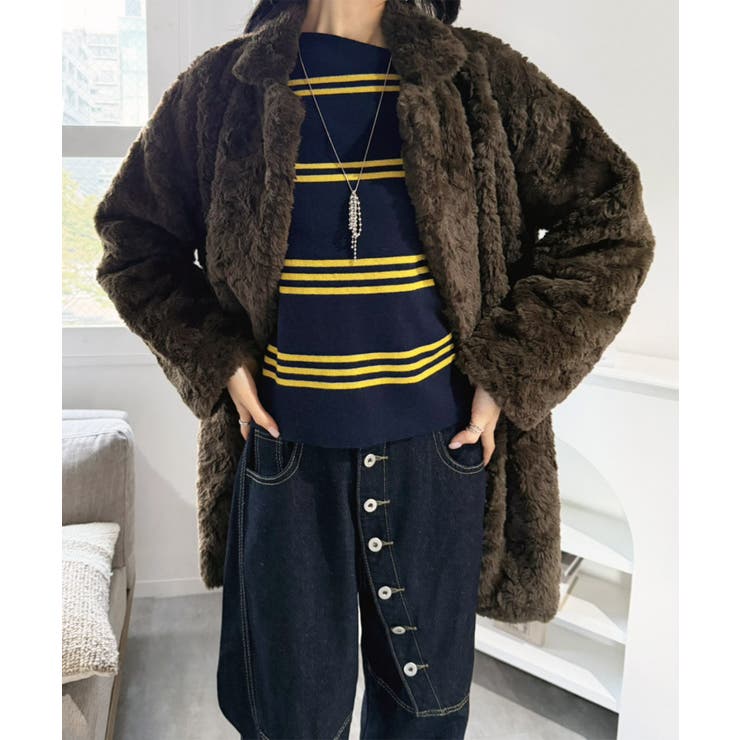 フェイクファーピークドラペルミディコート | Jewelobe | 詳細画像1 