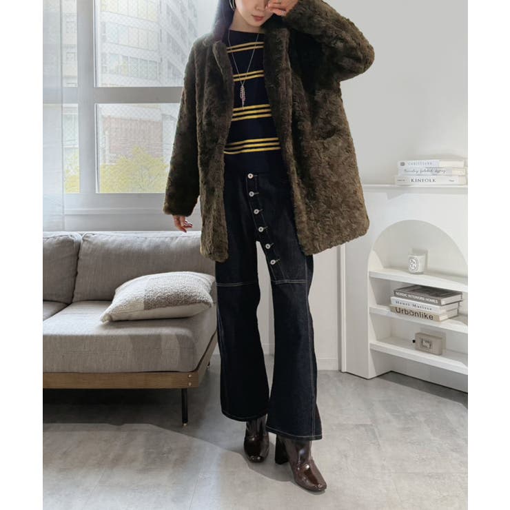 フェイクファーピークドラペルミディコート | Jewelobe | 詳細画像10 