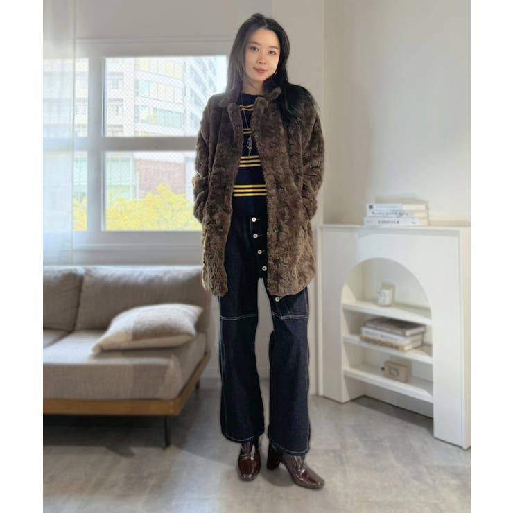 フェイクファーピークドラペルミディコート | Jewelobe | 詳細画像12 