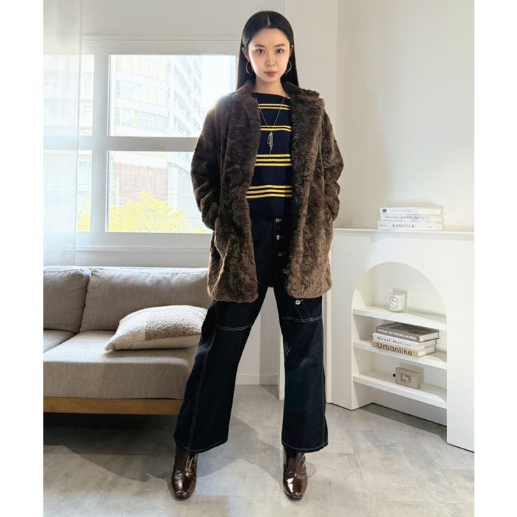 フェイクファーピークドラペルミディコート | Jewelobe | 詳細画像13 