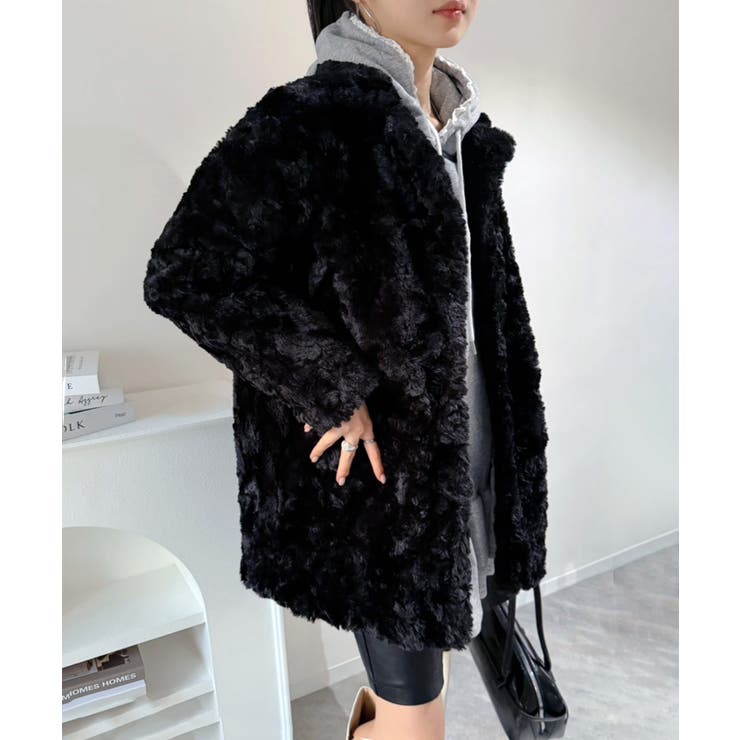 フェイクファーピークドラペルミディコート | Jewelobe | 詳細画像20 