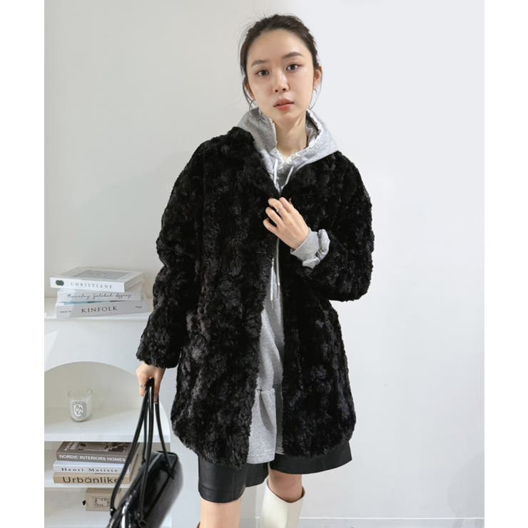 フェイクファーピークドラペルミディコート | Jewelobe | 詳細画像22 