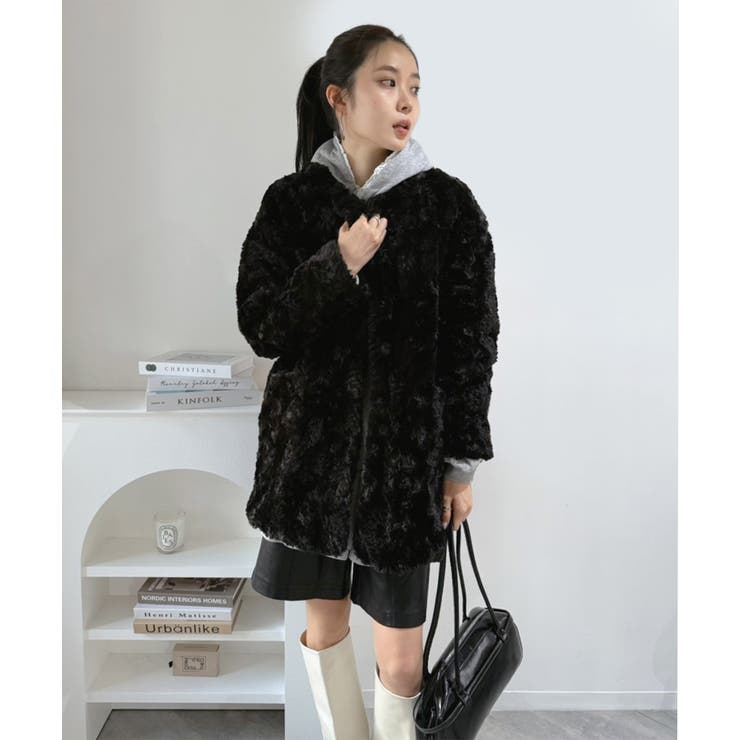 フェイクファーピークドラペルミディコート | Jewelobe | 詳細画像23 