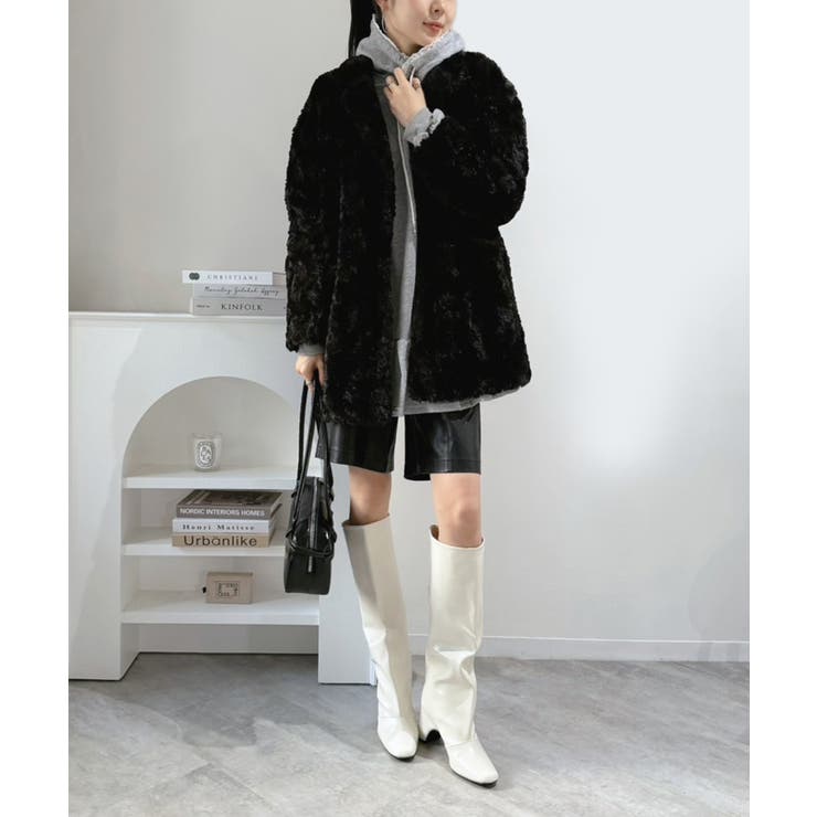 フェイクファーピークドラペルミディコート | Jewelobe | 詳細画像26 