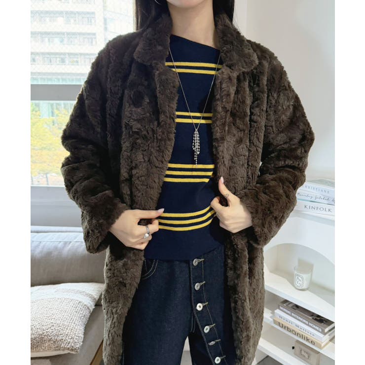 フェイクファーピークドラペルミディコート | Jewelobe | 詳細画像3 