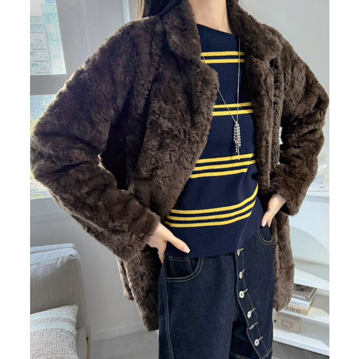 フェイクファーピークドラペルミディコート | Jewelobe | 詳細画像4 