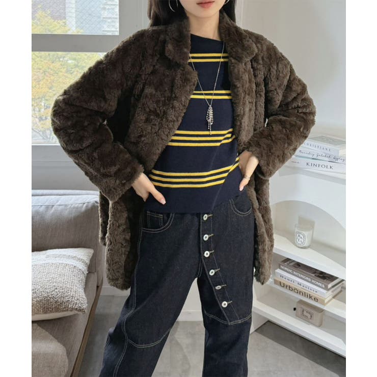 フェイクファーピークドラペルミディコート | Jewelobe | 詳細画像5 