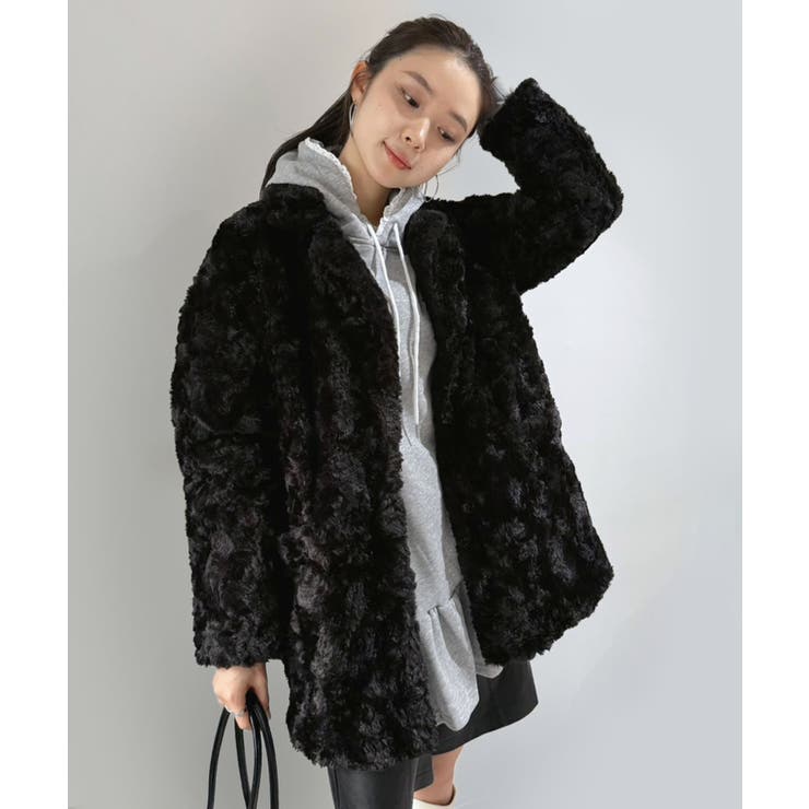 ブラック | フェイクファーピークドラペルミディコート | Jewelobe