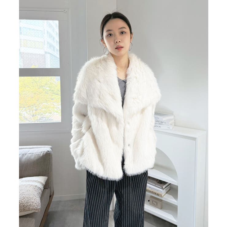 ビッグカラーフェイクファーショートコート | Jewelobe | 詳細画像8 