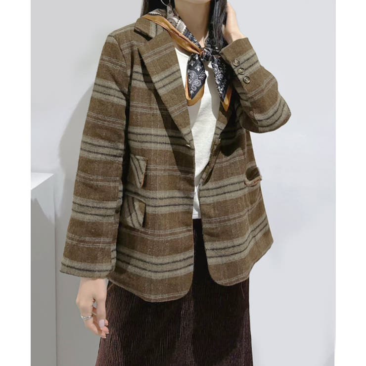 チ*コ様 ブラウンレザーキルティングジャケット メルトンチェックインナーキルティングジャケット[品番：JLBW0001695