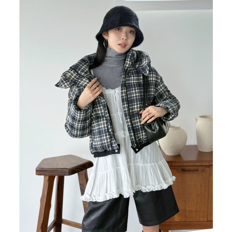 スタンドフーディーチェックパファーブルゾン | Jewelobe | 詳細画像11 