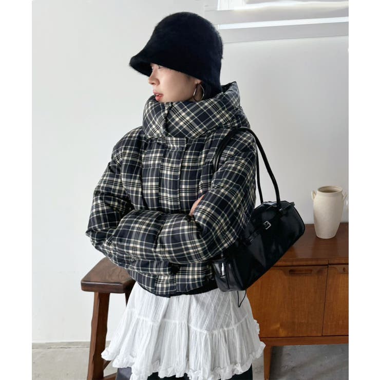 スタンドフーディーチェックパファーブルゾン | Jewelobe | 詳細画像12 