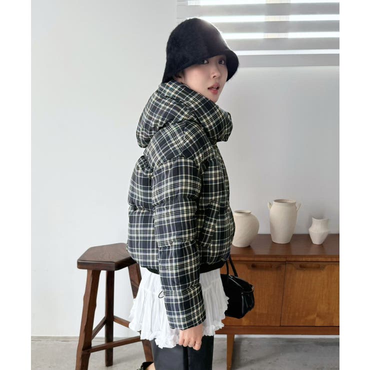 スタンドフーディーチェックパファーブルゾン | Jewelobe | 詳細画像13 