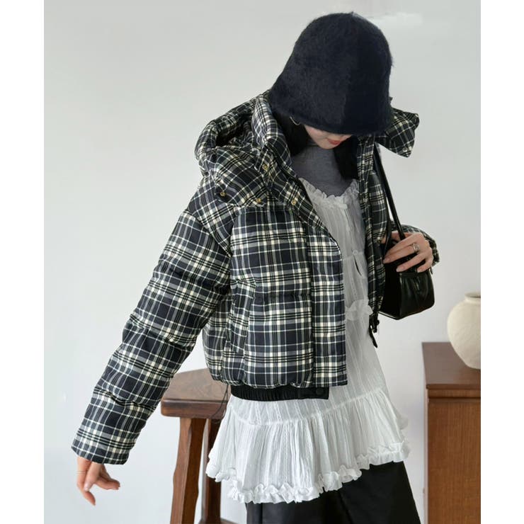 スタンドフーディーチェックパファーブルゾン | Jewelobe | 詳細画像14 