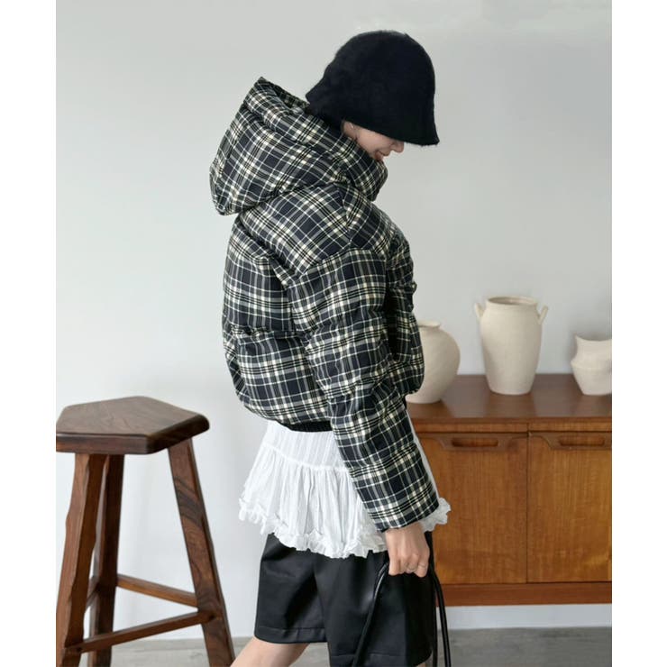 スタンドフーディーチェックパファーブルゾン | Jewelobe | 詳細画像15 