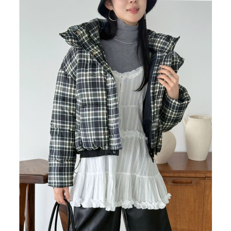 スタンドフーディーチェックパファーブルゾン | Jewelobe | 詳細画像17 