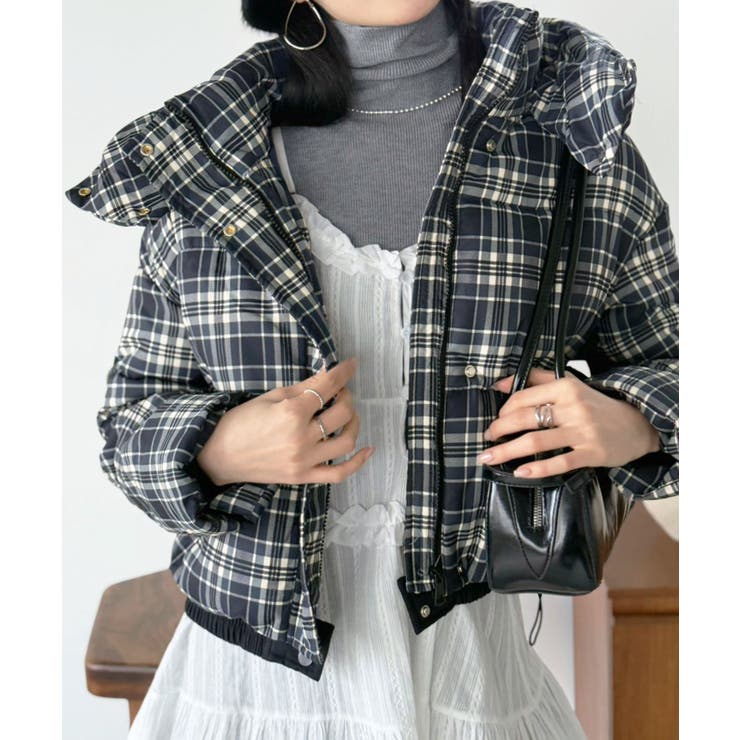 スタンドフーディーチェックパファーブルゾン | Jewelobe | 詳細画像19 