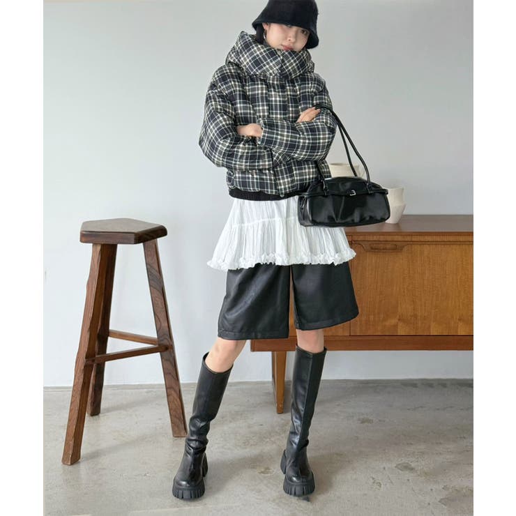 スタンドフーディーチェックパファーブルゾン | Jewelobe | 詳細画像21 