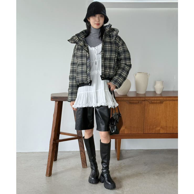 スタンドフーディーチェックパファーブルゾン | Jewelobe | 詳細画像23 