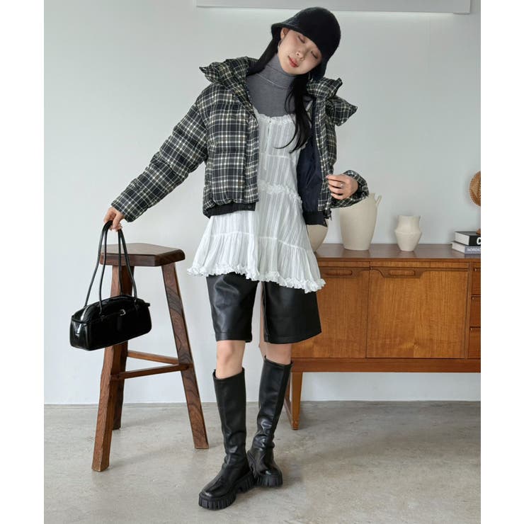 スタンドフーディーチェックパファーブルゾン | Jewelobe | 詳細画像24 