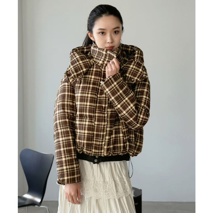 スタンドフーディーチェックパファーブルゾン | Jewelobe | 詳細画像3 