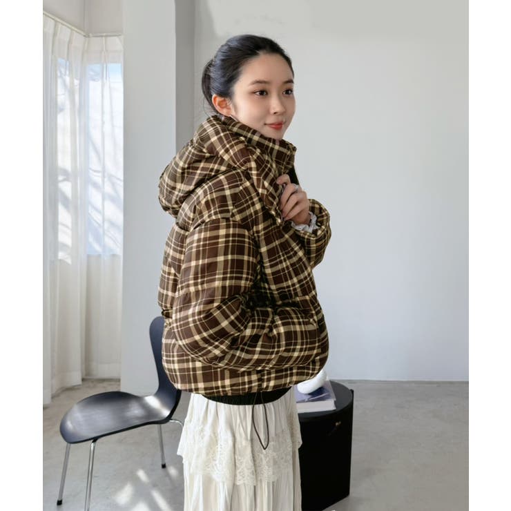 スタンドフーディーチェックパファーブルゾン | Jewelobe | 詳細画像4 