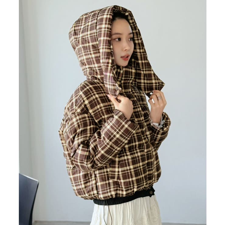 スタンドフーディーチェックパファーブルゾン | Jewelobe | 詳細画像5 